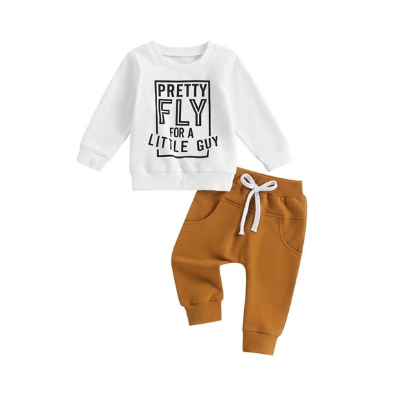 Bagilaanoe 2Pcs Toddler Baby Boy Long Pants Set Letter Print Long Sleeve Sweatshirt Pullover Tops + Drawstring Sweatpants 6M 12M 18M 24M 3T Kids Casual Sweatsuits