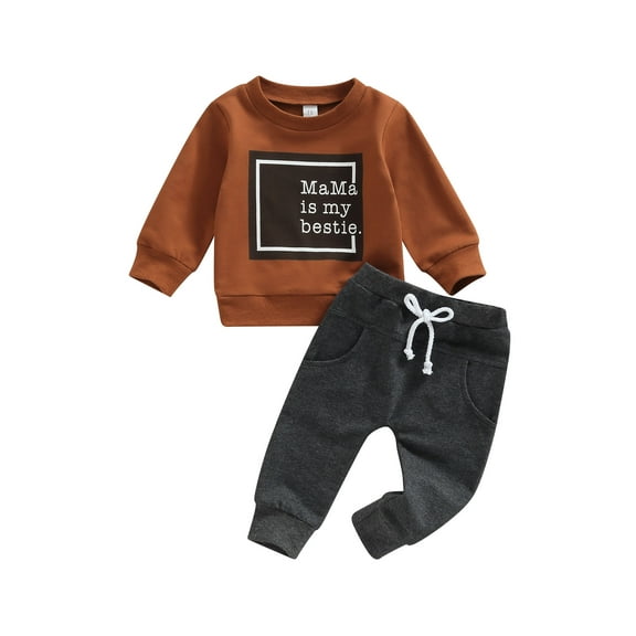Bagilaanoe 2Pcs Toddler Baby Boy Long Pants Set Letter Print Long Sleeve Sweatshirt Pullover Tops+ Trousers 3M 6M 12M 18M 24M 3T Kids Casual Sweatsuit