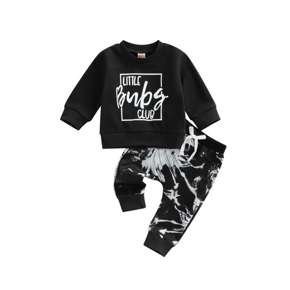 Bagilaanoe 2Pcs Toddler Baby Boy Long Pants Set Letter Print Long Sleeve Sweatshirt Pullover Tops+ Trousers 3M 6M 12M 2T 3T Kids Casual Sweatsuit