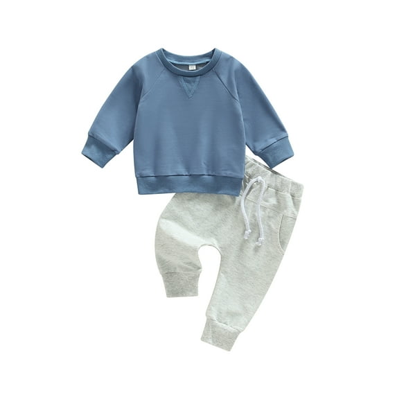 Bagilaanoe 2Pcs Toddler Baby Boy Long Pants Set Long Sleeve Sweatshirt Pullover Tops+ Sweatpants 6M 12M 18M 24M 3T Kids Casual Sweatsuit