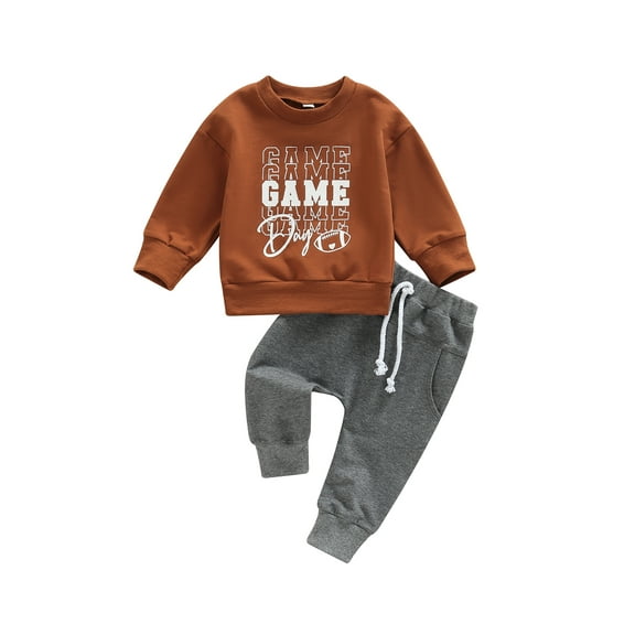 Bagilaanoe 2Pcs Toddler Baby Boy Long Pants Set Rugby Letter Print Long Sleeve Sweatshirt Pullover Tops+ Trousers 6M 12M 18M 24M 3T Kids Casual Sweatsuit
