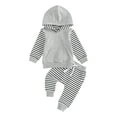 thumbnail image 1 of Bagilaanoe 2Pcs Toddler Baby Boy Long Pants Set Striped Long Sleeve Hoodie Pullover Tops + Sweatpants 6M 12M 18M 24M 3T Kids Casual Sweatsuits, 1 of 8
