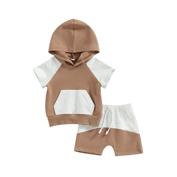 Bagilaanoe 2Pcs Toddler Baby Boy Short Pants Set Short Sleeve Hooded Sweatshirt Tops + Shorts 3M 6M 12M 18M 24M 3T Kids Casual Summer Outfits