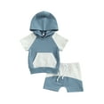 thumbnail image 1 of Bagilaanoe 2Pcs Toddler Baby Boy Short Pants Set Short Sleeve Hooded Sweatshirt Tops + Shorts 3M 6M 12M 18M 24M 3T Kids Casual Summer Outfits, 1 of 9