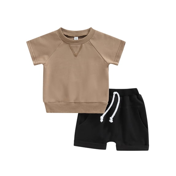 Bagilaanoe 2Pcs Toddler Baby Boy Short Pants Set Short Sleeve T-Shirts Tops + Shorts 6M 12M 18M 24M 3T Kids Casual Summer Outfits