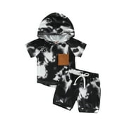 Bagilaanoe 2Pcs Toddler Baby Boy Short Pants Set Tie Dye Short Sleeve Hooded Pullover + Drawstring Shorts 1T 2T 3T 4T 5T Casual Summer Outfits