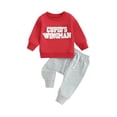 thumbnail image 1 of Bagilaanoe 2Pcs Toddler Baby Boy Valentine’s Day Clothes Letter Embroidery Long Sleeve Sweatshirt Tops + Sweatpants 6M 12M 18M 24M 3T Kids Pants Set, 1 of 9