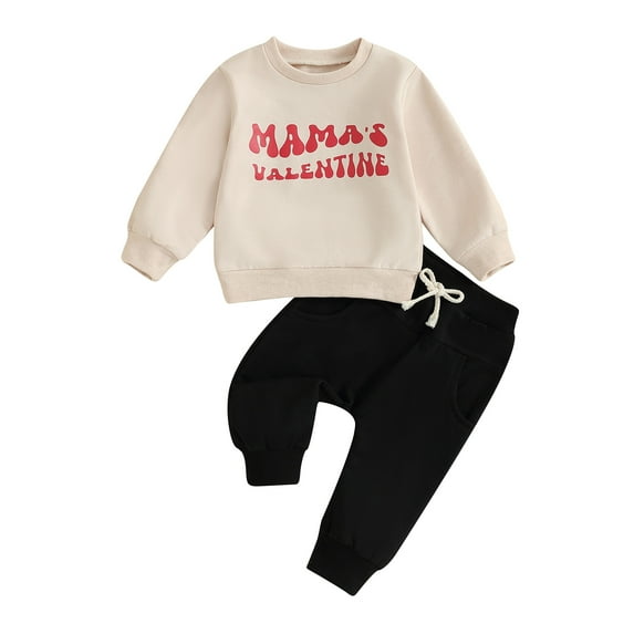 Bagilaanoe 2Pcs Toddler Baby Boy Valentine's Day Clothes Letter Print Long Sleeve Sweatshirt Tops + Sweatpants 3M 6M 12M 18M 24M 3T Kids Pants Set
