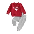 thumbnail image 1 of Bagilaanoe 2Pcs Toddler Baby Boy Valentine's Day Clothes Letter Print Long Sleeve Sweatshirt Tops + Sweatpants 6M 12M 18M 24M 3T Kids Casual Sweatsuits Pants Set, 1 of 8