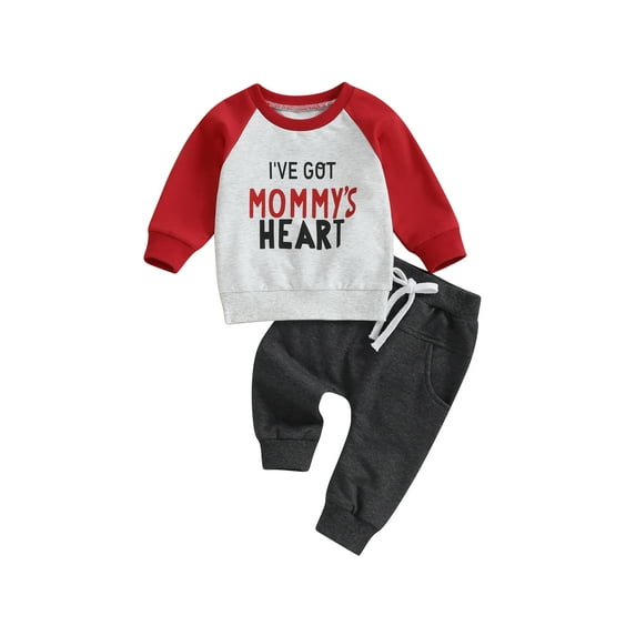 Bagilaanoe 2Pcs Toddler Baby Boy Valentine's Day Clothes Letter Print Long Sleeve Sweatshirt Tops + Sweatpants 6M 12M 18M 24M 3T Kids Fall Pants Set