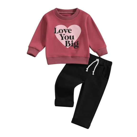 Bagilaanoe 2Pcs Toddler Baby Boy Valentine's Day Clothes Letter Print Long Sleeve Sweatshirt Tops Sweatpants 6M 12M 18M 24M 3T Kids Pants Set