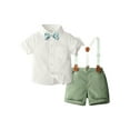 thumbnail image 1 of Bagilaanoe 2Pcs Toddler Baby Boys Gentleman Outfits Overalls Shorts Set Short Sleeve Shirt Tops with Bow Tie + Suspender Short Pants 12M 18M 24M 3T 4T 5T Kids Formal Clothes, 1 of 9