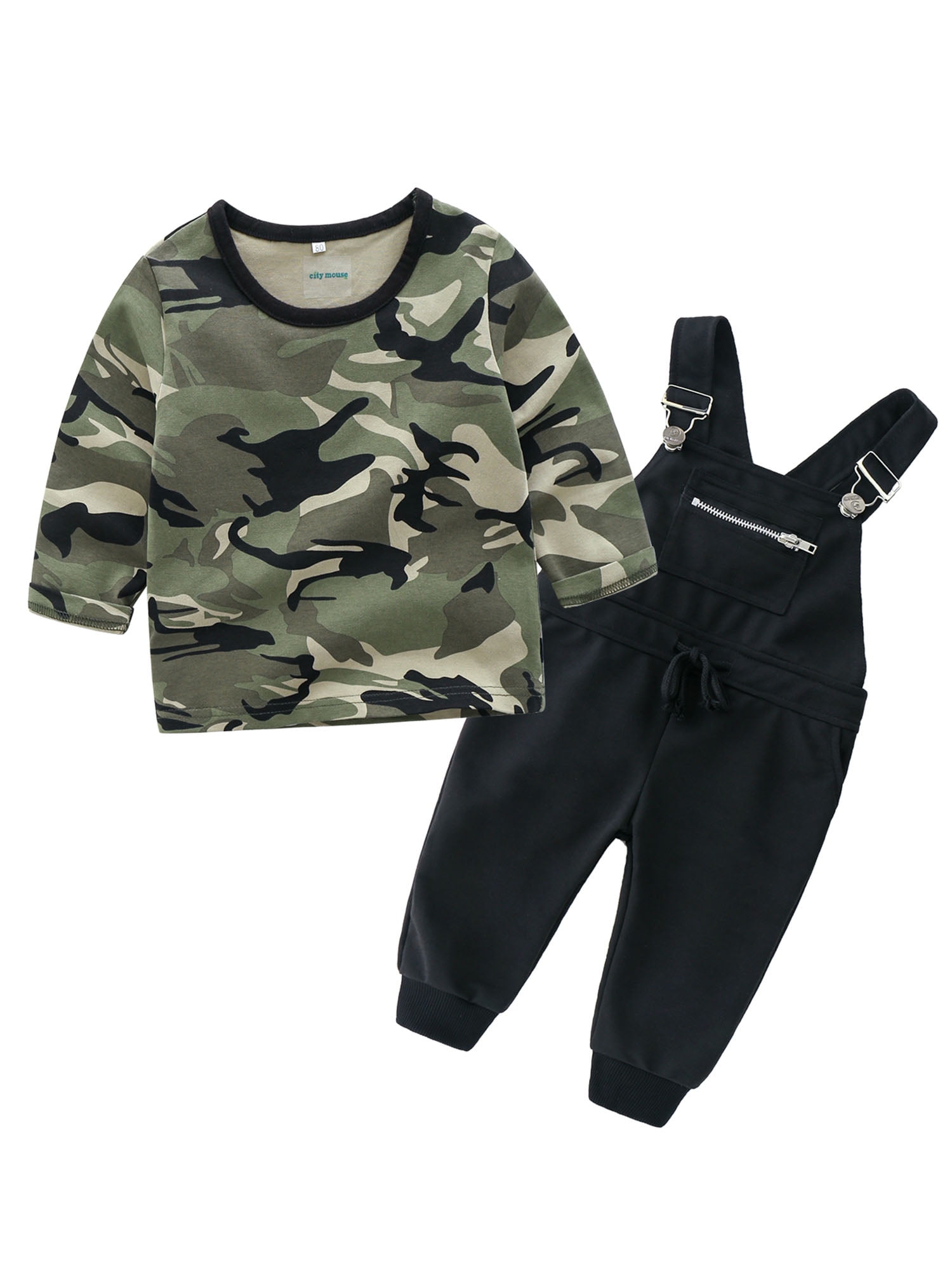 Bagilaanoe 2Pcs Toddler Baby Boys Overalls Set Camouflage Long Sleeve