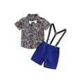 thumbnail image 1 of Bagilaanoe 2Pcs Toddler Baby Boys Overalls Shorts Set Flower Print Short Sleeve Shirt Tops with Bow Tie + Suspender Short Pants 12M 24M 3T 4T 5T 6T Kids Gentleman Formal Outfits, 1 of 8