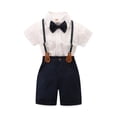 thumbnail image 1 of Bagilaanoe 2Pcs Toddler Baby Boys Overalls Shorts Set Short Sleeve Shirt Tops with Bow Tie + Suspender Short Pants 9M 12M 24M 3T 4T 5T 6T 7T Kids Gentlaman Formal Outfits, 1 of 9