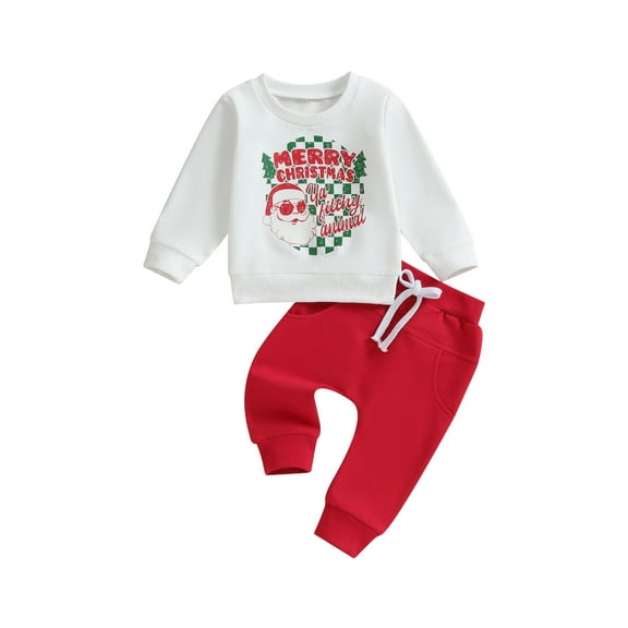 Bagilaanoe 2Pcs Toddler Baby Girl Boy Christmas Clothes Letter Print Long Sleeve Sweatshirt Tops   Sweatpants 6M 12M 18M 24M 3T Kids Fall Pants Set