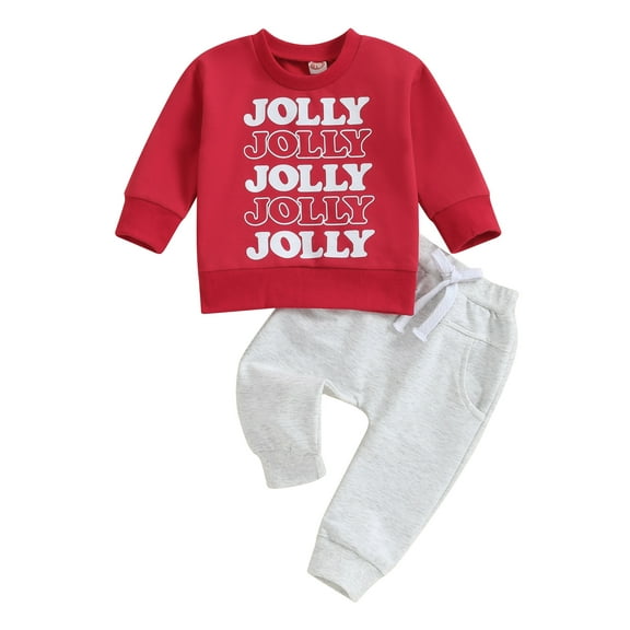 Bagilaanoe 2Pcs Toddler Baby Girl Boy Christmas Clothes Letter Print Long Sleeve Sweatshirt Tops   Sweatpants 6M 12M 18M 24M 3T Kids Fall Pants Set
