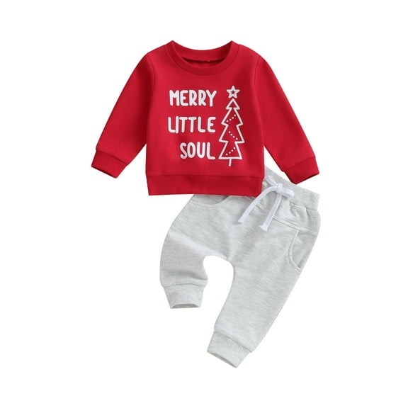 Bagilaanoe 2Pcs Toddler Baby Girl Boy Christmas Clothes Letter Print Long Sleeve Sweatshirt Tops Sweatpants 6M 12M 18M 24M 3T Kids Fall Pants Set