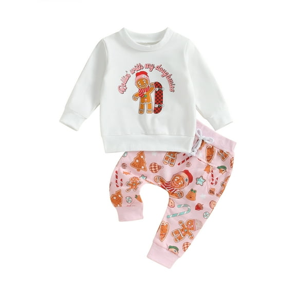 Bagilaanoe 2Pcs Toddler Baby Girl Boy Christmas Clothes Print Long Sleeve Sweatshirt Tops   Sweatpants 6M 12M 18M 24M 3T 4T Kids Long Pants Set