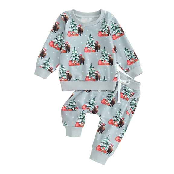 Bagilaanoe 2Pcs Toddler Baby Girl Boy Christmas Clothes Print Long Sleeve Sweatshirt Tops Sweatpants 6M 12M 18M 24M 3T Kids Fall Pants Set