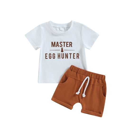 Bagilaanoe 2Pcs Toddler Baby Girl Boy Easter Outfits Letters Print Short Sleeve T-shirt Tops + Shorts 6M 12M 18M 24M 3T Kids Short Pants Set
