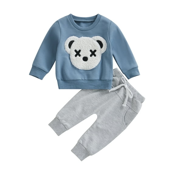 Bagilaanoe 2Pcs Toddler Baby Girl Boy Long Pants Set Embroidery Long Sleeve Sweatshirt Pullover Tops + Sweatpants 12M 18M 24M 3T 4T 5T Kids Casual Sweatsuits