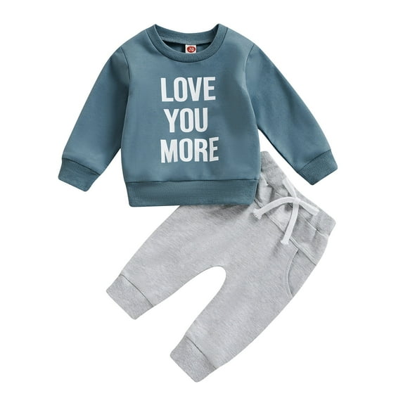 Bagilaanoe 2Pcs Toddler Baby Girl Boy Long Pants Set Letters Print Long Sleeve Sweatshirt Pullover Tops + Sweatpants 6M 12M 18M 24M 3T 4T Kids Casual Sweatsuits