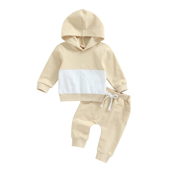 Bagilaanoe 2Pcs Toddler Baby Girl Boy Long Pants Set Long Sleeve Sweatshirt Hooded Tops+ Trousers 6M 12M 18M 24M 3T 4T Fall Casual Sweatsuit