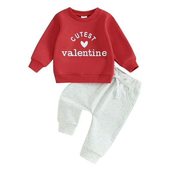 Bagilaanoe 2Pcs Toddler Baby Girl Boy Valentine’s Day Clothes Letter Print Long Sleeve Sweatshirt Tops   Sweatpants 3M 6M 12M 18M 24M 3T Kids Pants Set