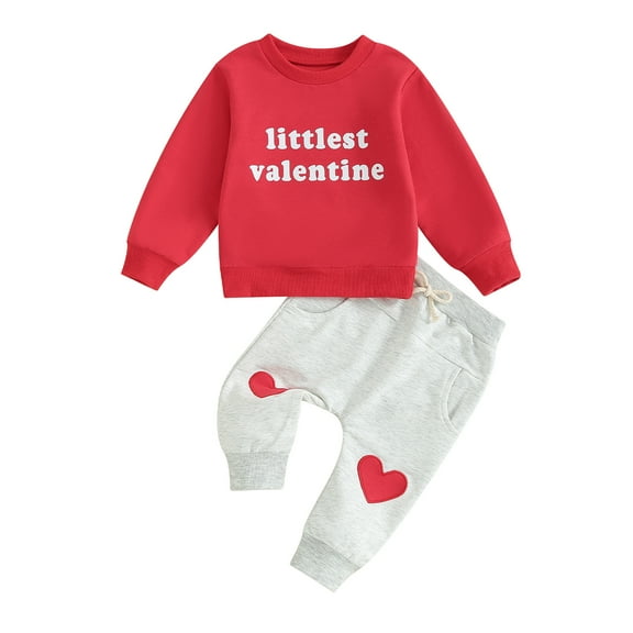 Bagilaanoe 2Pcs Toddler Baby Girl Boy Valentine’s Day Clothes Letter Print Long Sleeve Sweatshirt Tops Sweatpants 3T 6M 12M 18M 24M 3T Kids Pants Set