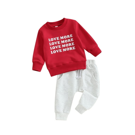 Bagilaanoe 2Pcs Toddler Baby Girl Boy Valentine's Day Clothes Letter Print Long Sleeve Sweatshirt Tops + Sweatpants 6M 12M 18M 24M 3T Kids Pants Set