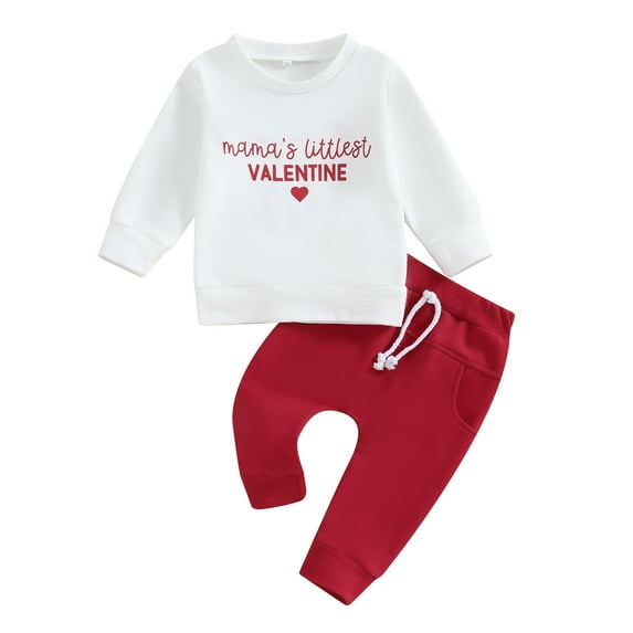 Bagilaanoe 2Pcs Toddler Baby Girl Boy Valentine's Day Clothes Letter Print Long Sleeve Sweatshirt Tops + Sweatpants 6M 12M 18M 24M 3T Kids Pants Set