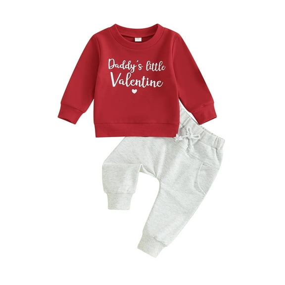 Bagilaanoe 2Pcs Toddler Baby Girl Boy Valentine’s Day Clothes Letter Print Long Sleeve Sweatshirt Tops + Sweatpants 6M 12M 18M 24M 3T Kids Pants Set