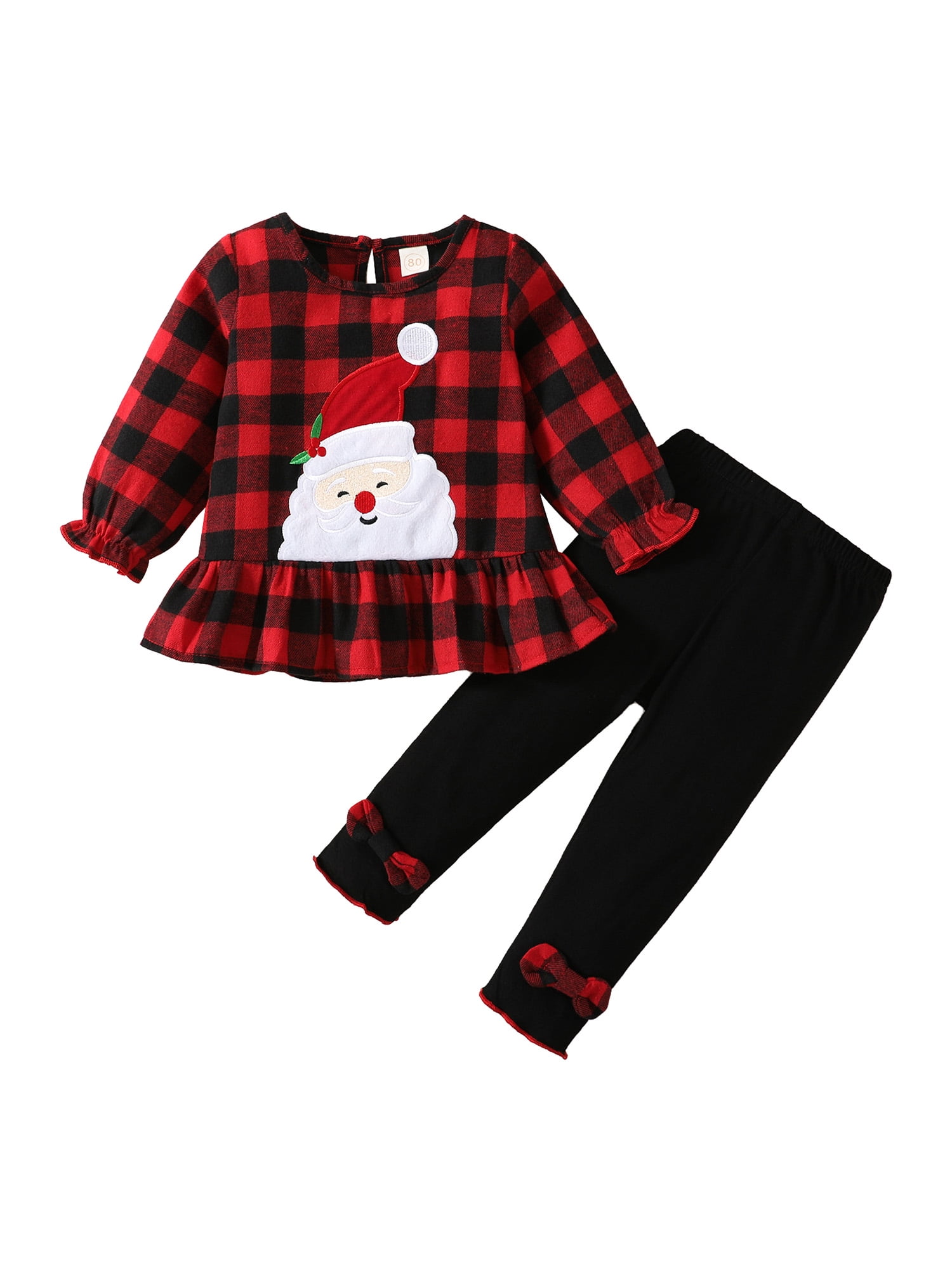 Bagilaanoe 2Pcs Toddler Baby Girl Christmas Outfits Santa Embroidery