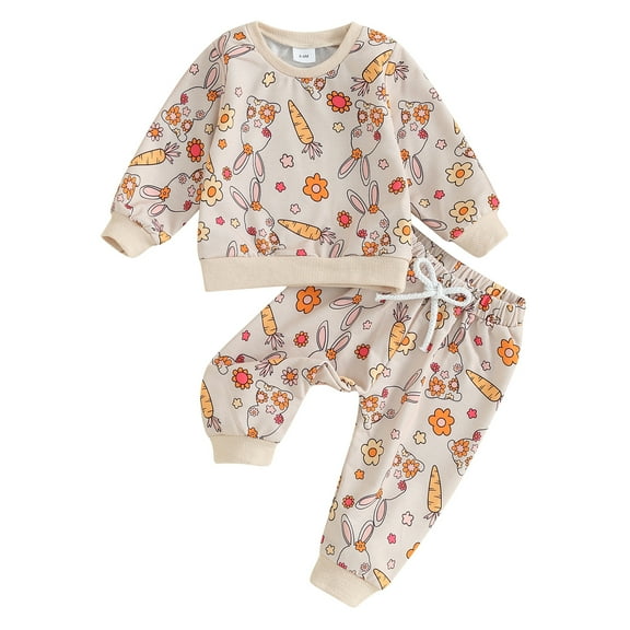 Bagilaanoe 2Pcs Toddler Baby Girl Easter Clothes Floral Print Long Sleeve Sweatshirt Tops   Sweatpants 6M 12M 18M 24M 3T Kids Casual Sweatsuits Pants Set