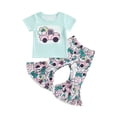 thumbnail image 1 of Bagilaanoe 2Pcs Toddler Baby Girl Easter Outfits Cartoon Print Short Sleeve T-shirt Tops + Flare Trousers 12M 18M 24M 3T 4T 5T Kids Long Pants Set, 1 of 8
