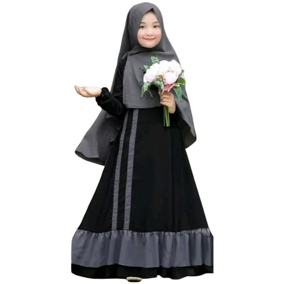 Bagilaanoe 2Pcs Toddler Baby Girl Halloween Costume Long Sleeve A-line Long Dress + Hijab Kids Cosplay Party Dress UP