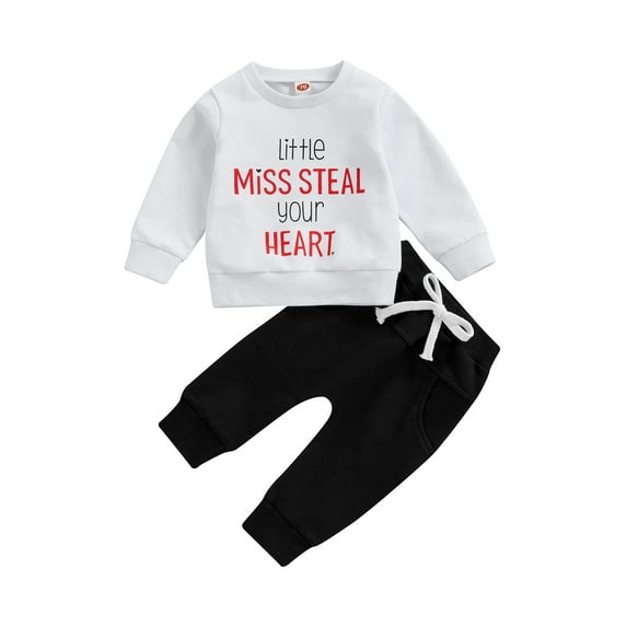 Bagilaanoe 2Pcs Toddler Baby Girl Long Pants Set Letters Print Long Sleeve Sweatshirt Pullover Tops + Sweatpants 6M 12M 18M 24M 3T 4T Kids Casual Sweatsuits