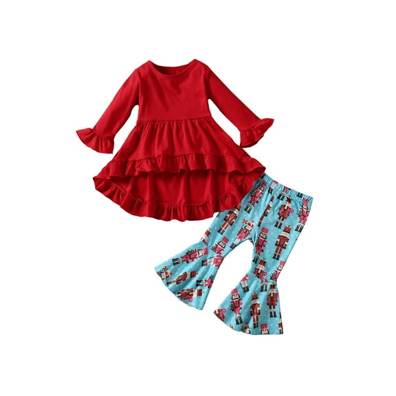 Bagilaanoe 2Pcs Toddler Baby Girl Long Pants Set Long Sleeve Dress Tops   Cartoon Print Flared Trousers 6M 12M 18M 24M 3T 4T Kids Casual Fall Outfits