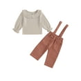thumbnail image 1 of Bagilaanoe 2Pcs Toddler Baby Girl Overalls Set Long Sleeve Shirt Tops + Suspender Trousers 6M 12M 24M 3T 4T Kids Fall Casual Outfits, 1 of 8