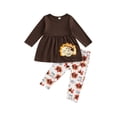 thumbnail image 1 of Bagilaanoe 2Pcs Toddler Baby Girl Thanksgiving Outfits Long Sleeve Dress Tops + Turkey Letter Print Trousers 1T 2T 3T 4T 5T 6T Kids Long Pants Set, 1 of 9
