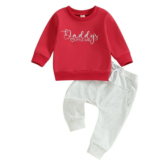 Bagilaanoe 2Pcs Toddler Baby Girl Valentine's Day Clothes Letter Print Long Sleeve Sweatshirt Tops   Sweatpants 6M 12M 18M 24M 3T Kids Pants Set