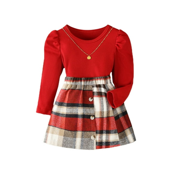 Bagilaanoe 2Pcs Toddler Baby Girls Autumn Clothes Long Sleeve Ribbed Tops + Plaid Skirts 6M 12M 18M 24M 3T 4T Kids Casual Skirt Set