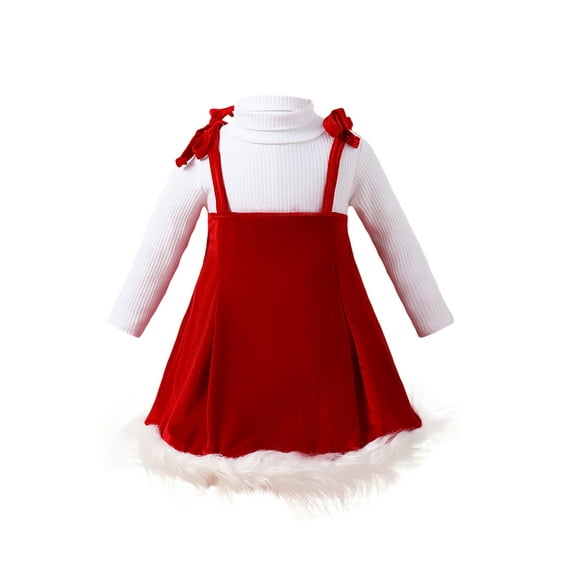 Bagilaanoe 2Pcs Toddler Baby Girls Christmas Clothes Ribbed Long Sleeve Turtleneck Tops + A-Line Velvet Dress 6M 12M 18M 24M 3T 4T Kids Casual Outfits