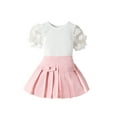 thumbnail image 1 of Bagilaanoe 2Pcs Toddler Baby Girls Clothes Flower Mesh Short Sleeve Tops + Pleated Skirt 1T 2T 3T 4T 5T 6T Kids Casual Skirt Set, 1 of 9