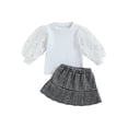 thumbnail image 1 of Bagilaanoe 2Pcs Toddler Baby Girls Fall Clothes Sequins Puff Long Sleeve Tops + Pleated Plaid Skirt 12M 18M 24M 3T 4T 5T Kids Casual Skirt Set, 1 of 8