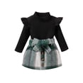 thumbnail image 1 of Bagilaanoe 2Pcs Toddler Baby Girls Fall Outfits Long Sleeve Knit Ruffle Turtleneck Tops + Plaid Skirt with Belt 9M 12M 18M 24M 3T 4T Kids Casual Skirt Set, 1 of 9