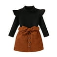 thumbnail image 1 of Bagilaanoe 2Pcs Toddler Baby Girls Fall Outfits Long Sleeve Knitting Shirt Tops + Skirt with Belt 6M 12M 2T 3T 4T 5T Kids Casual Skirt Set, 1 of 9