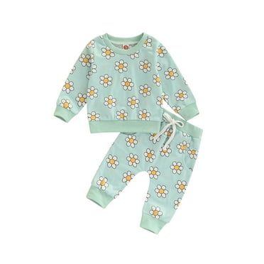 Bagilaanoe 2Pcs Toddler Baby Girls Long Pants Set Flower Print Long Sleeve Sweatshirt Pullover Tops+ Trousers 6M 12M 18M 24M 3T Fall Casual Sweatsuit