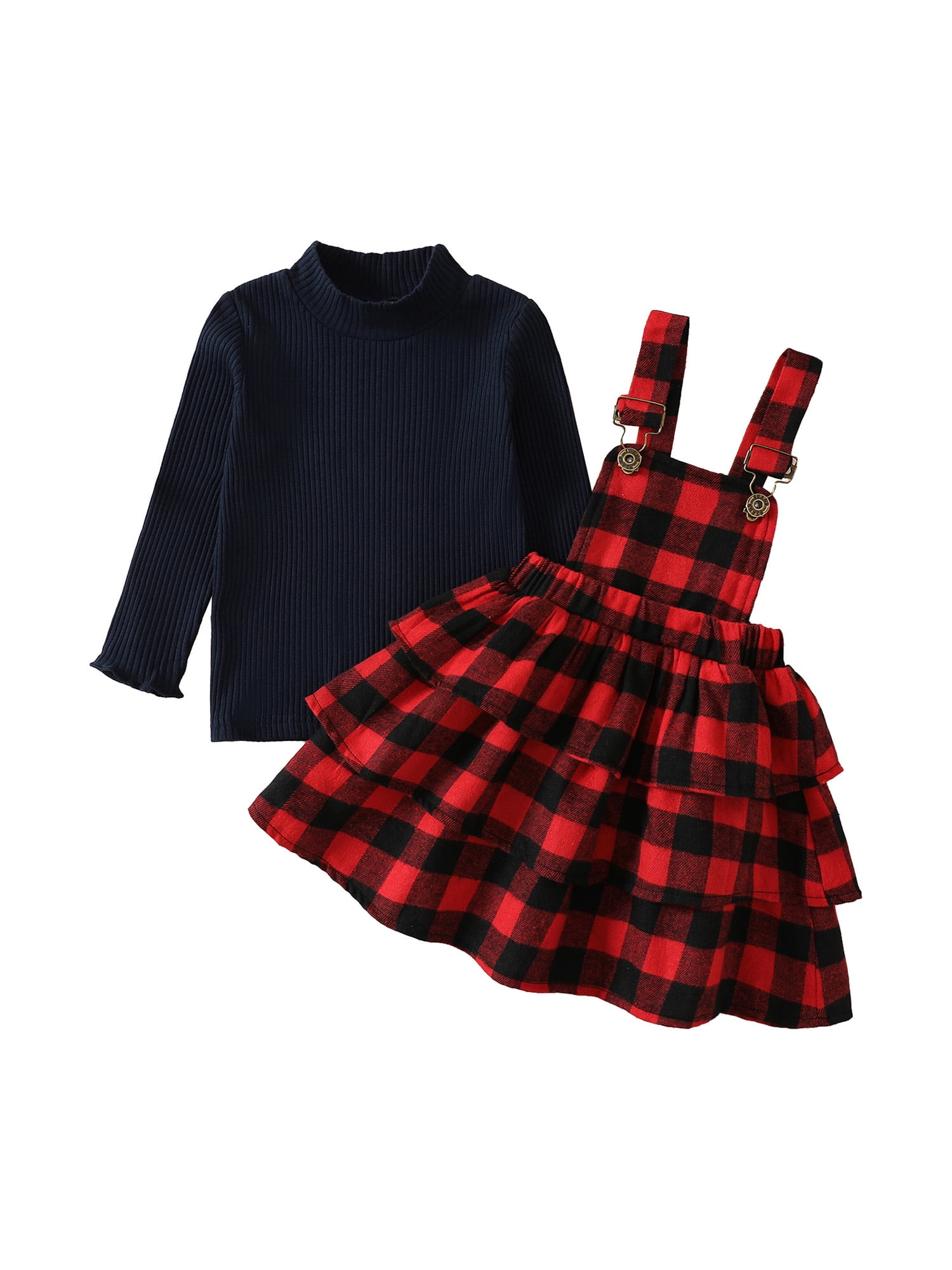 Bagilaanoe 2Pcs Toddler Baby Girls Overalls Dress Set Ribbed Long